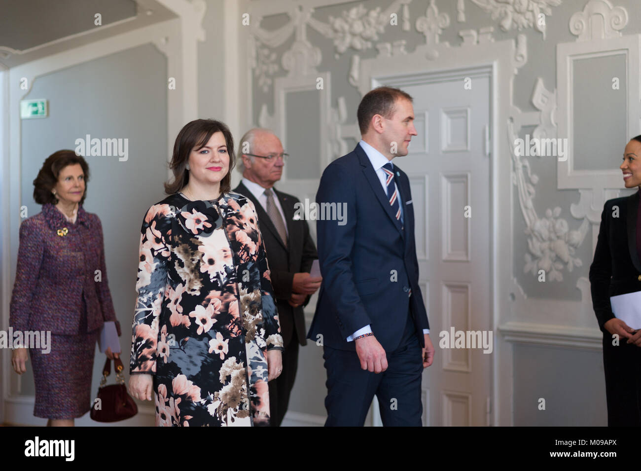 Stockholm, Sweden. 19th Jan, 2018. From 17 to 19 January, Iceland's President Guðni Thorlacius Jóhannesson, visiting Sweden at the invitation of The King. President Jóhannesson visiting Sweden with his wife, Eliza Jean Reid. The royal couple and the presidential couple visiting Uppsala Castle. Credit: Barbro Bergfeldt/Alamy Live News Stock Photo