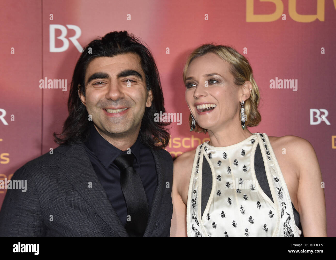 Munich, Germany. 19th Jan, 2018. The German-American actress Diane Kruger and director Fatih Akin arrive for the award ceremony of the 39th Bavarian Film Award at the Prince Regent Theatre in Munich, Germany, 19 January 2018. Credit: Ursula Düren/dpa/Alamy Live News Stock Photo