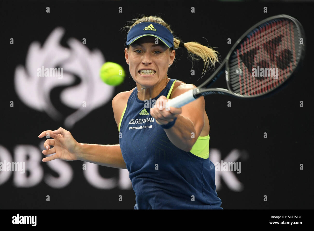 Melbourne, Australia. 20th Jan, 2018. 21st seed Angelique Kerber of Germany in action against Maria Sharapova of Russia in a 3rd round match on day six of the 2018 Australian Open Grand Slam tennis tournament in Melbourne, Australia. Kerber won 61 63. Credit: Cal Sport Media/Alamy Live News Stock Photo