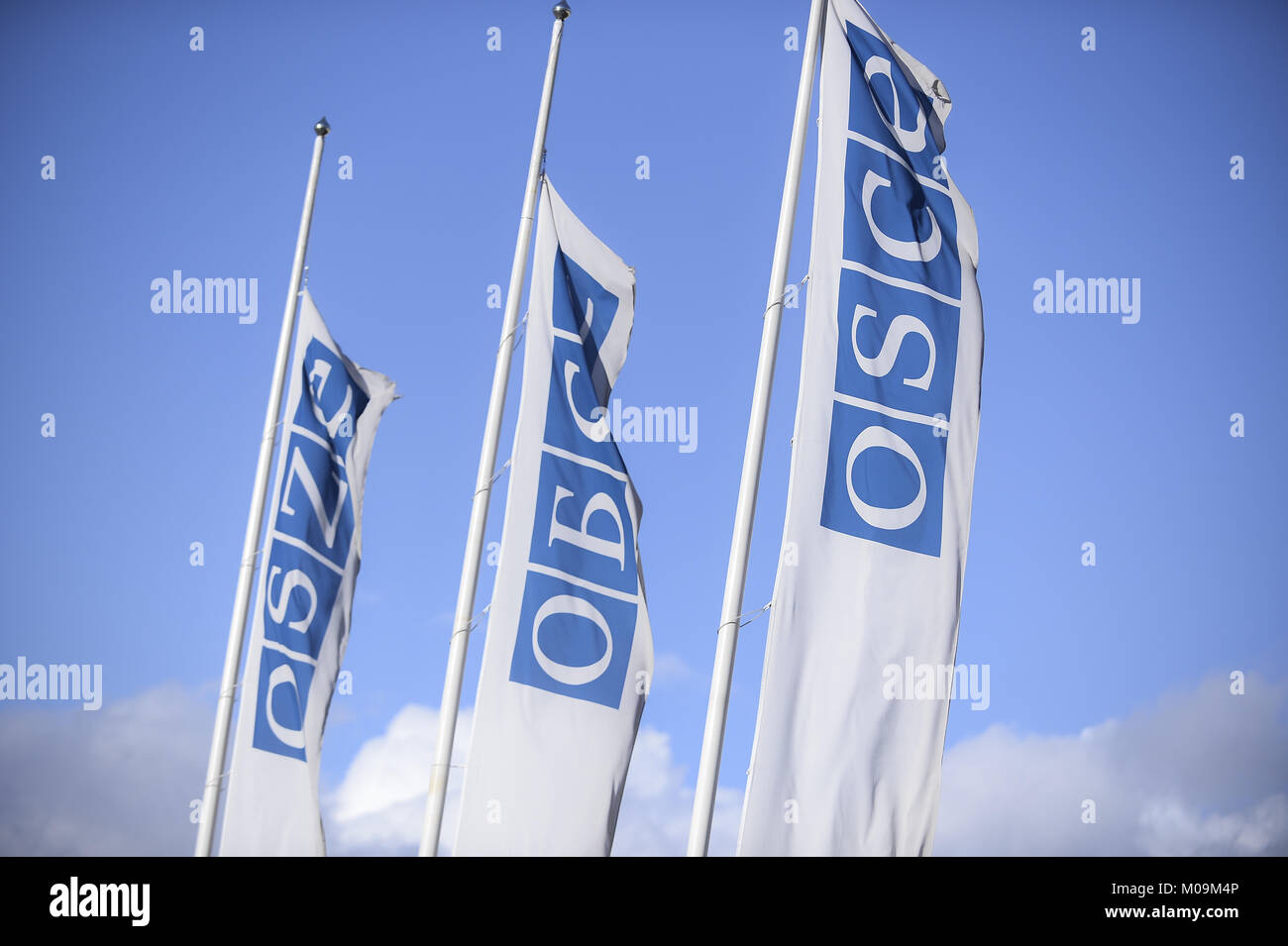 Vienna, Austria. 19th Jan, 2018. OSCE (Organization for Security and Co-operation in Europe) flag is seen in Hofburg Palace in Vienna. Credit: Omar Marques/SOPA/ZUMA Wire/Alamy Live News Stock Photo