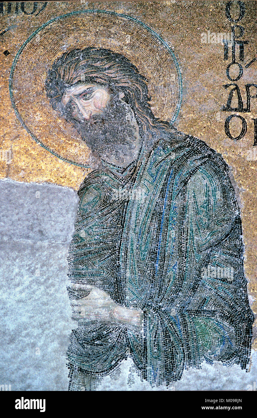 Byzantine Wall Mosaic of John the Baptist inside Hagia Sophia Church Museum, aka Ayasofya or Sancta Sophia, Sultanahmet, Istanbul, Turkey Stock Photo