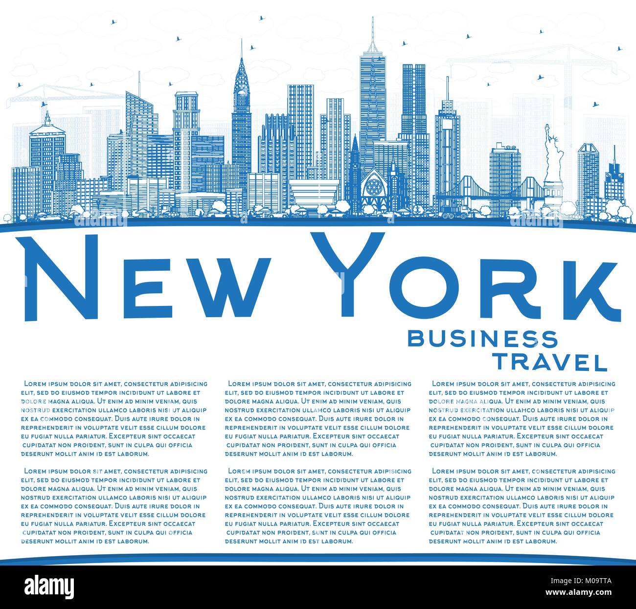 Outline New York USA City Skyline with Blue Buildings and Copy Space ...