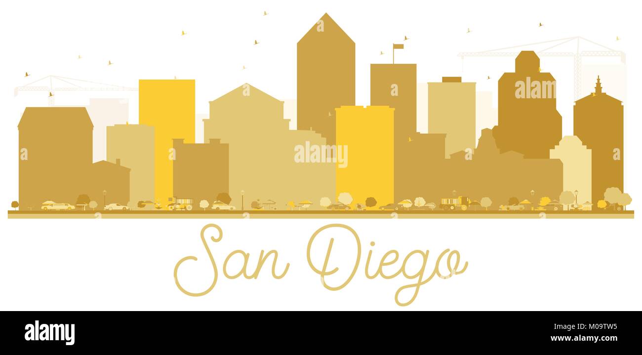 San Diego California USA City Skyline Golden Silhouette. Simple Flat Concept for Tourism Presentation, Banner or Web Site. San Diego Cityscape with la Stock Vector