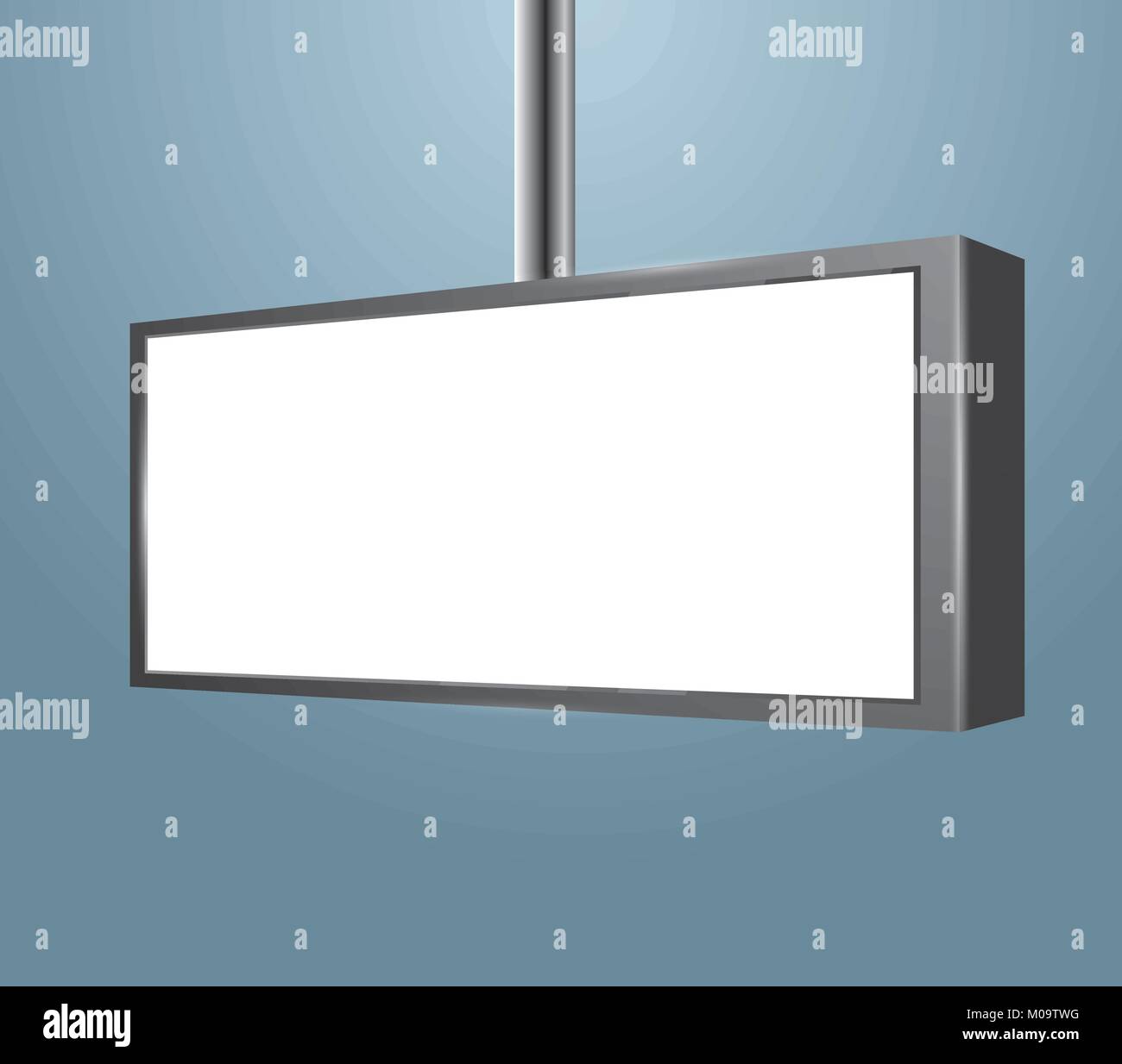 Blank Store White Signboard on Blue Background. Vector Illustration. Empty Square Light Box Mock Up. Stock Vector