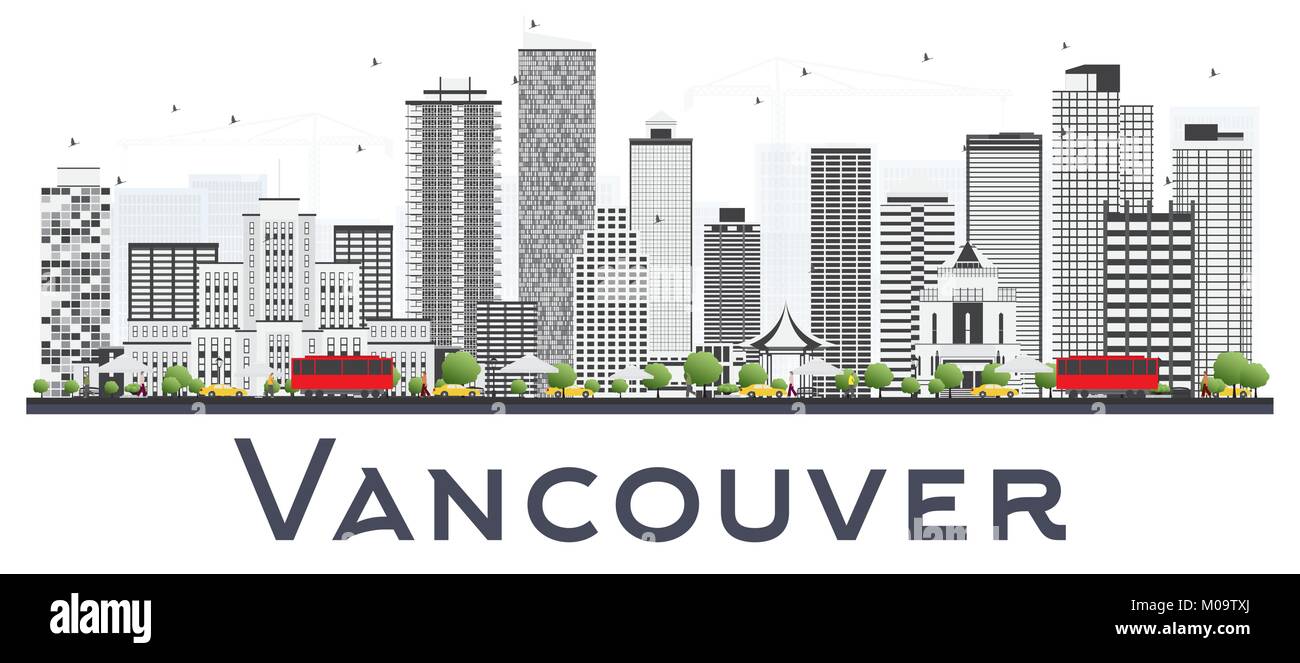 Vancouver Canada City Skyline with Gray Buildings Isolated on White ...