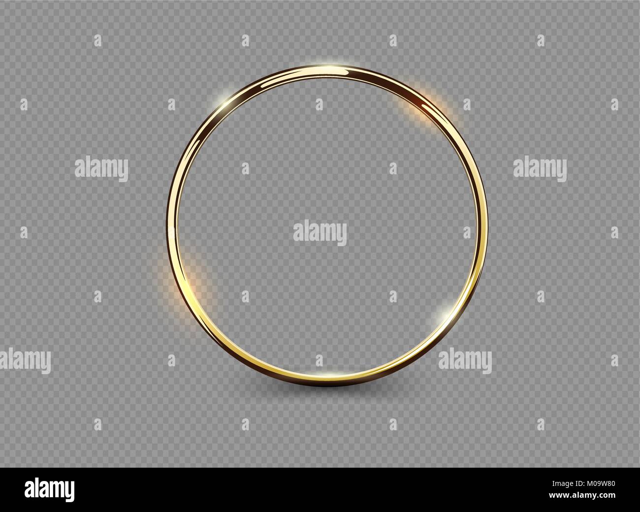 Abstract luxury golden ring on transparent background. Vector light circles spotlight light effect. Gold color round frame Stock Vector