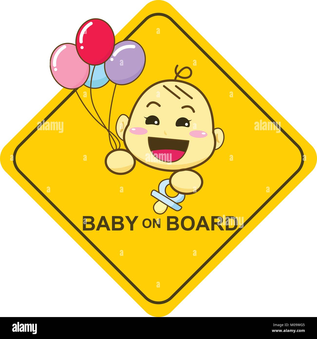 Baby on board sign, Baby smiling and holding balloon Stock Vector