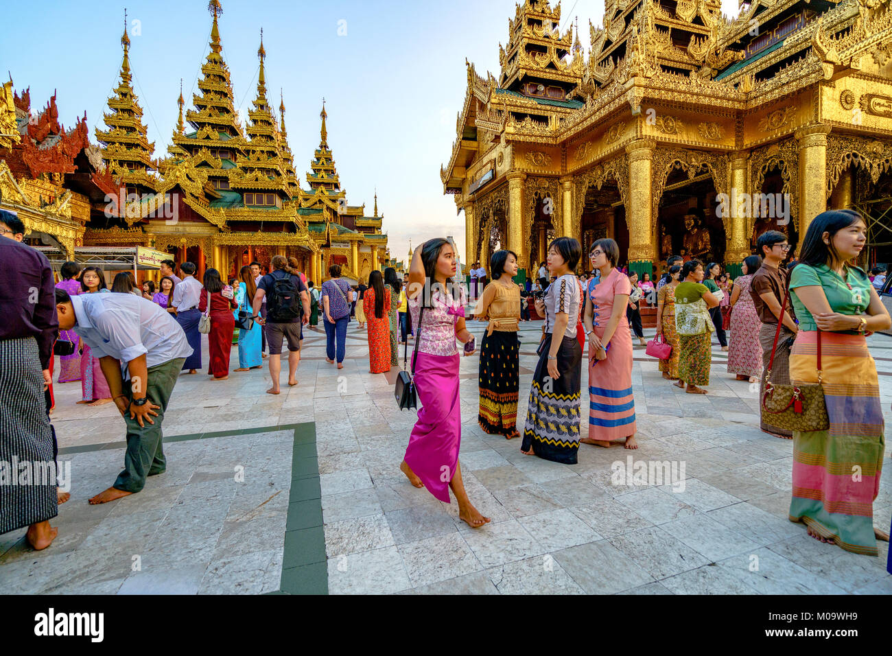 Shwedagon Paya pagoda Myanmer famous sacred place and tourist attraction landmark.Yangon, Myanmar Stock Photo