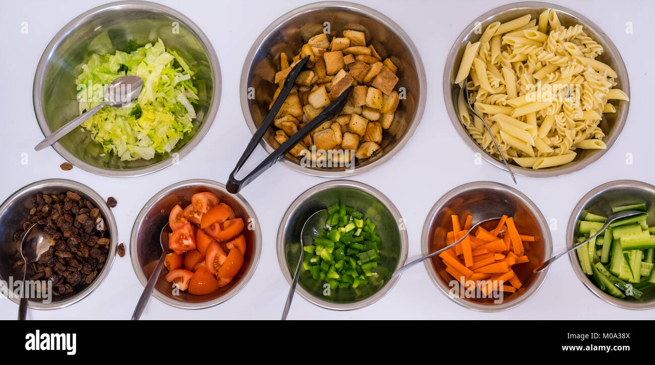 School canteen pasta and salad bar Stock Photo