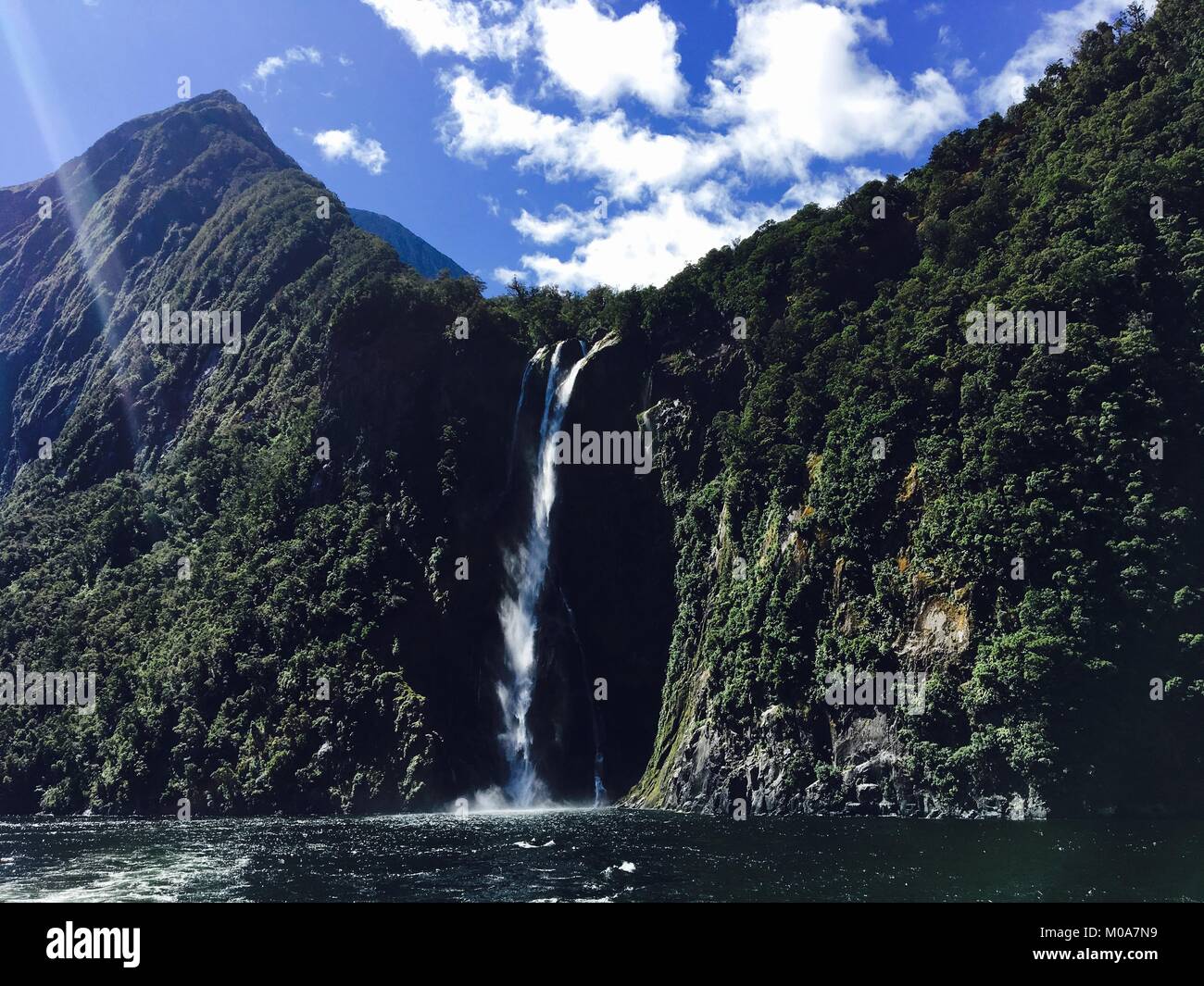 Stirling falls on Milford Sound, New Zealand Stock Photo