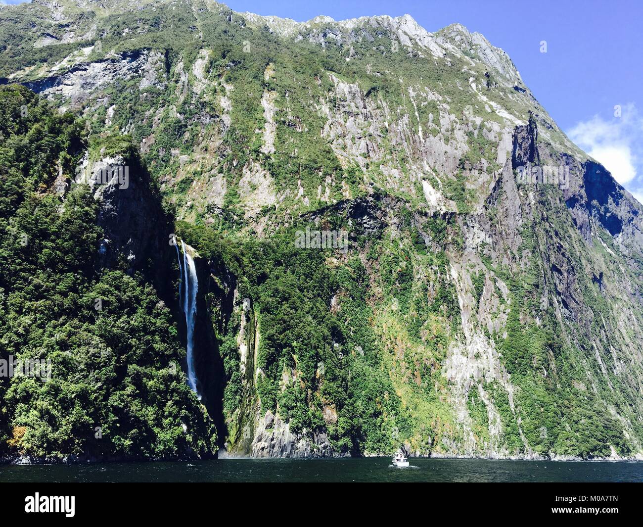 Stirling falls on Milford Sound, New Zealand Stock Photo