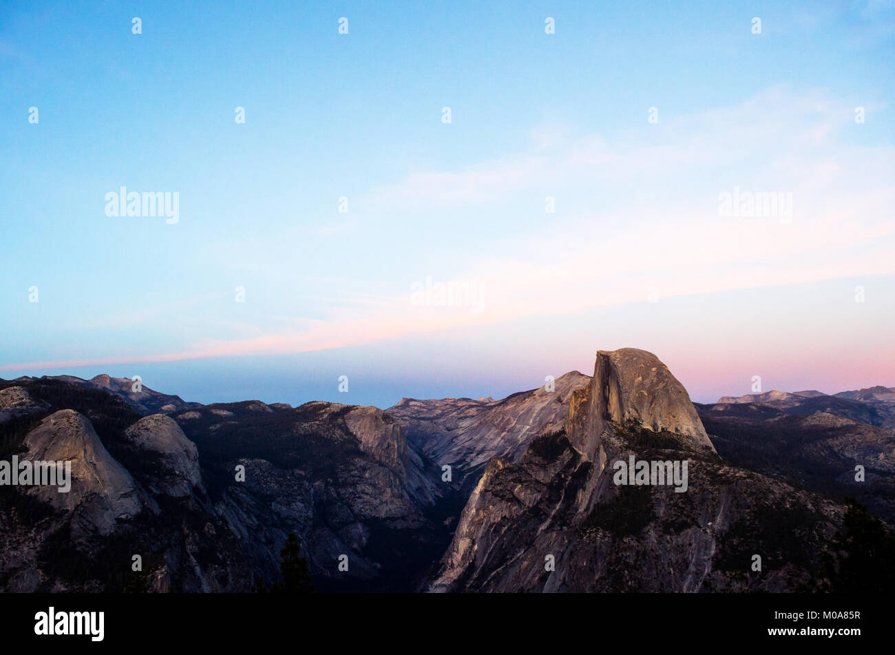 Half dome mountain rock at sunset, Yosemite, California Stock Photo