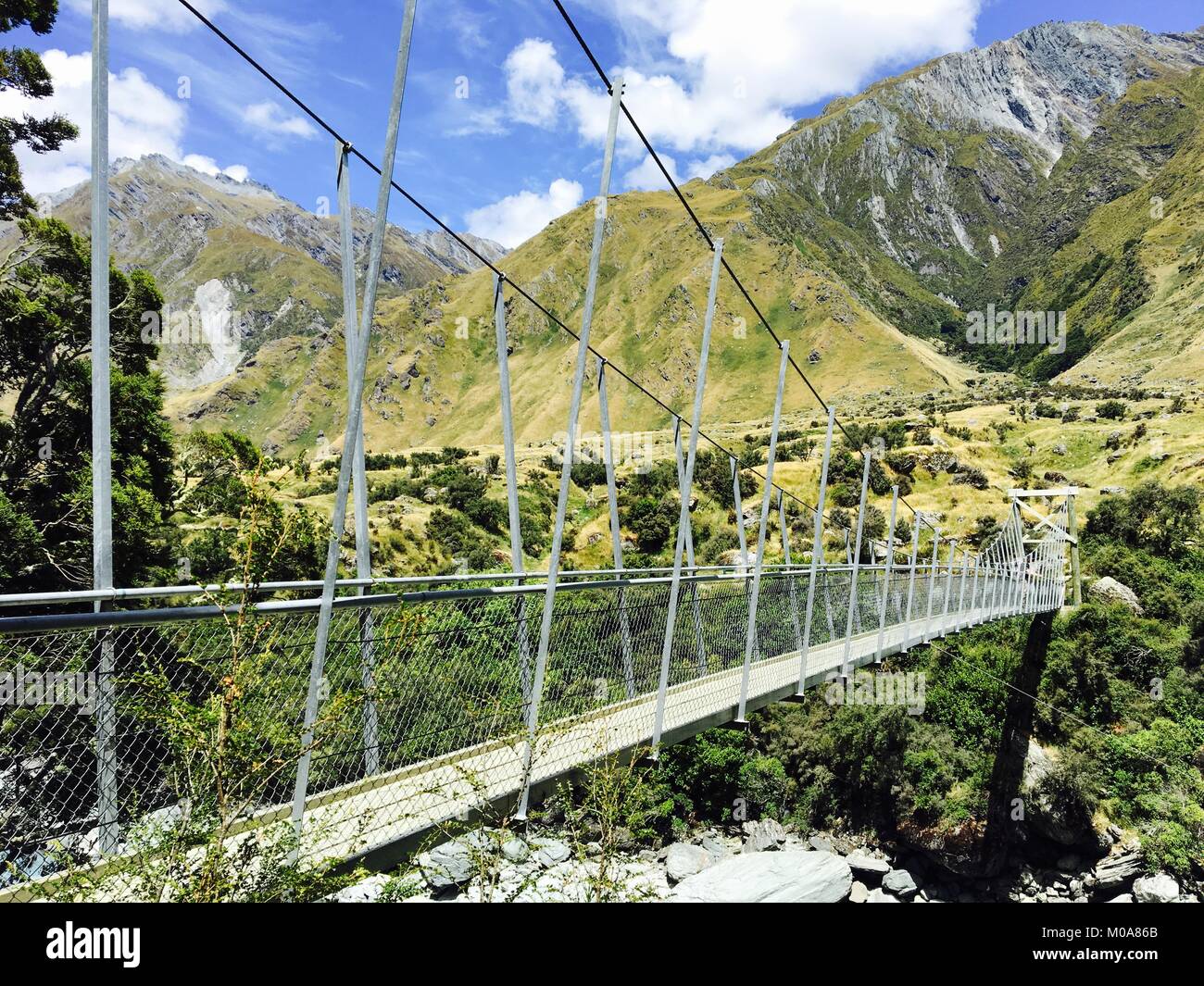Bridge on Mount Aspiring National Park, New Zealand Stock Photo