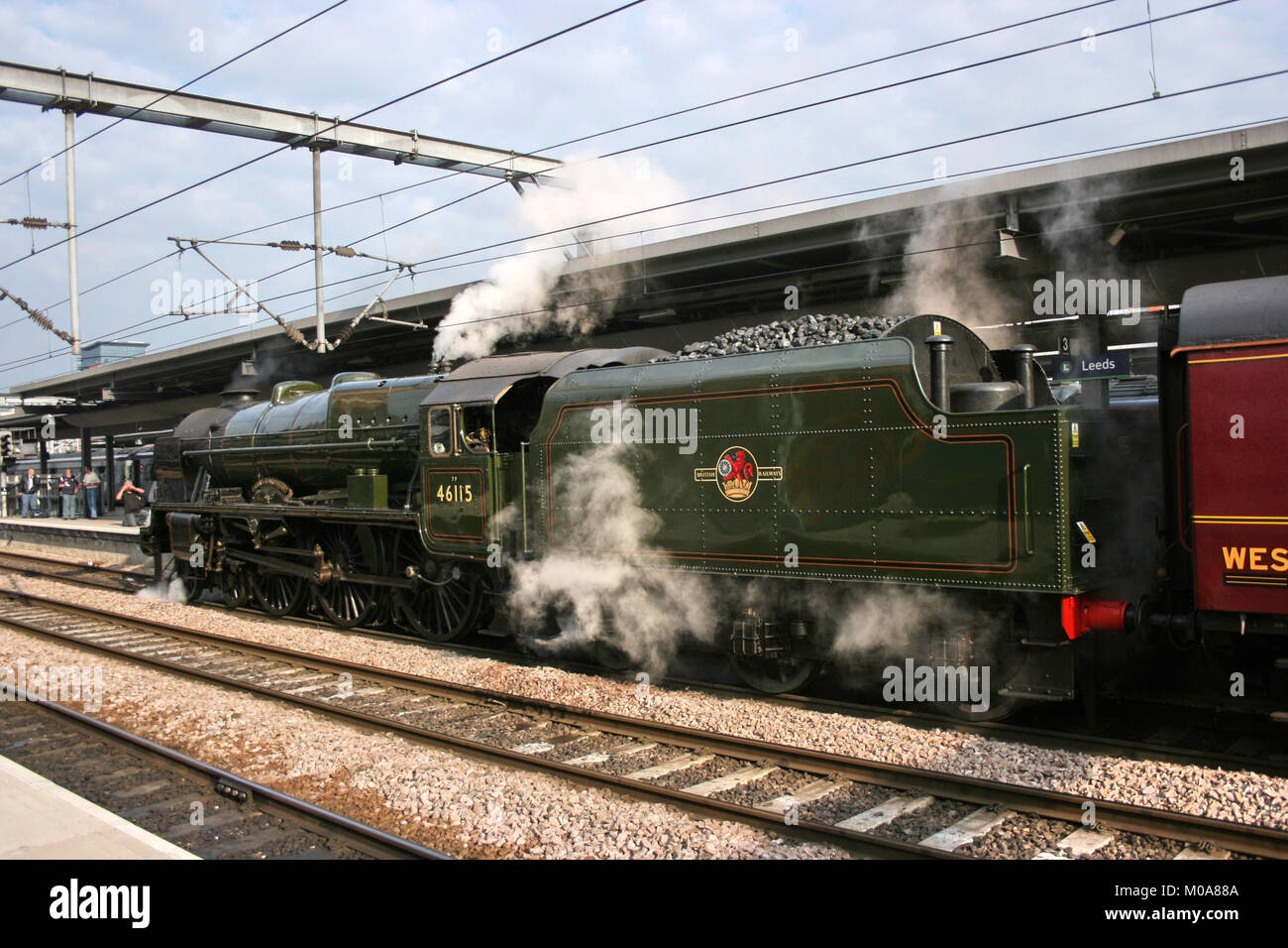Royal Scot Steam Locomotive - Scots Guardsman at Leeds Station - 26th June 2010 with White Rose Charter - Leeds, United Kingdom Stock Photo