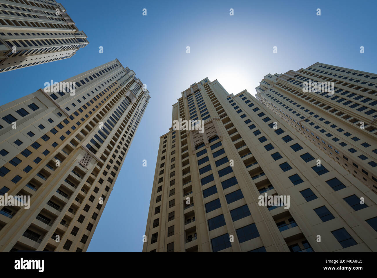 Jumeirah Beach Residence towers, a waterfront community around Dubai Marina, UAE, United Arab Emirates Stock Photo