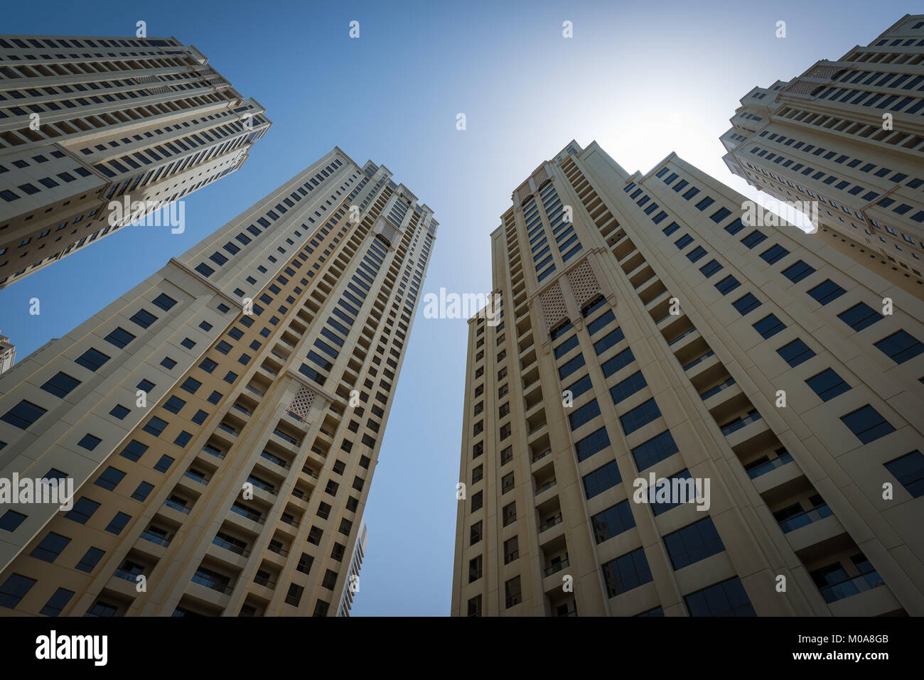 Jumeirah Beach Residence towers, a waterfront community around Dubai Marina, UAE, United Arab Emirates Stock Photo