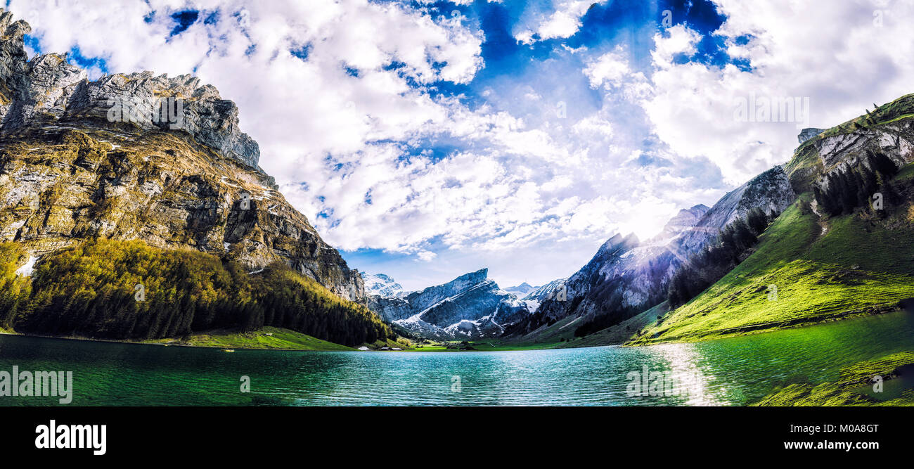Seealpsee Switzerland Mountain Lake Stock Photo