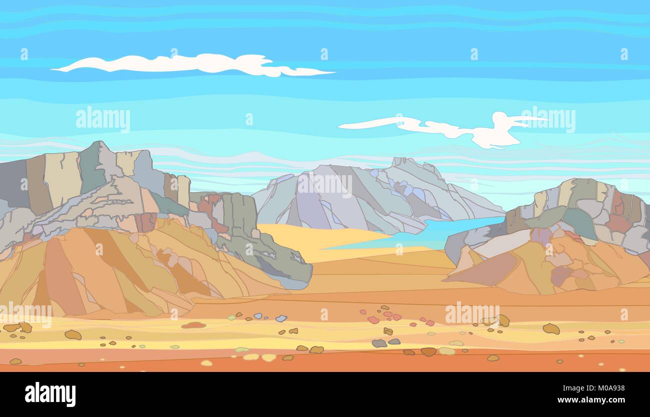 Large mountain ranges, desert terrain, rocks, wildlife background Vector illustration Stock Vector