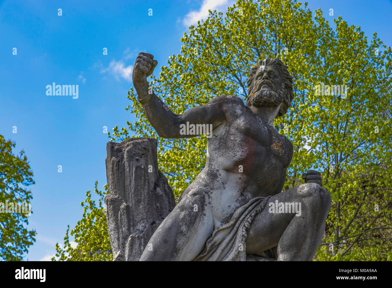 Schloss Dhaun castle Germany. Statue Prometheus of 1888 by Prof. Robert Cauer the Younger. Robert Cauer the Younger was son and pupil of Karl Cauer. I Stock Photo