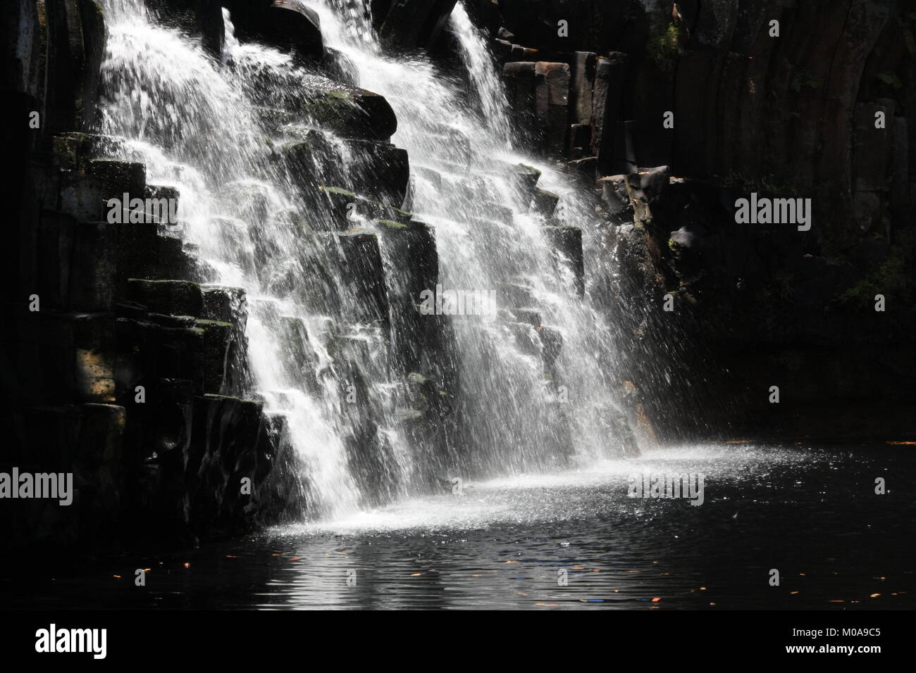 Rochester Falls, Soulliac, Mauritius, Africa. Beautiful water splashes on stone cascades. Stock Photo