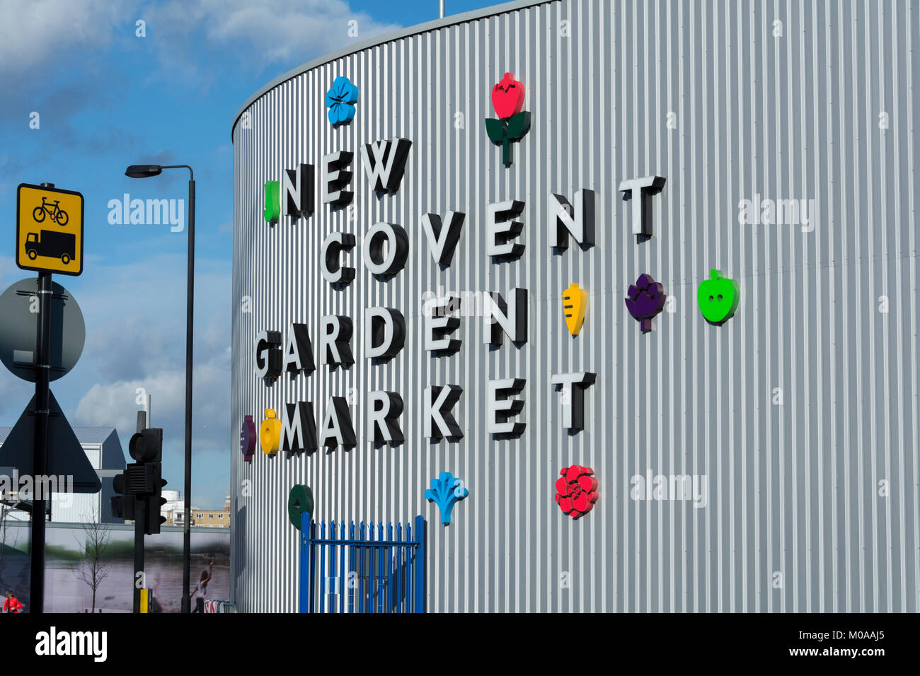 Closeup of signage outside the New Covent Garden Market at Nine Elms, Battersea, London, England, UK Stock Photo