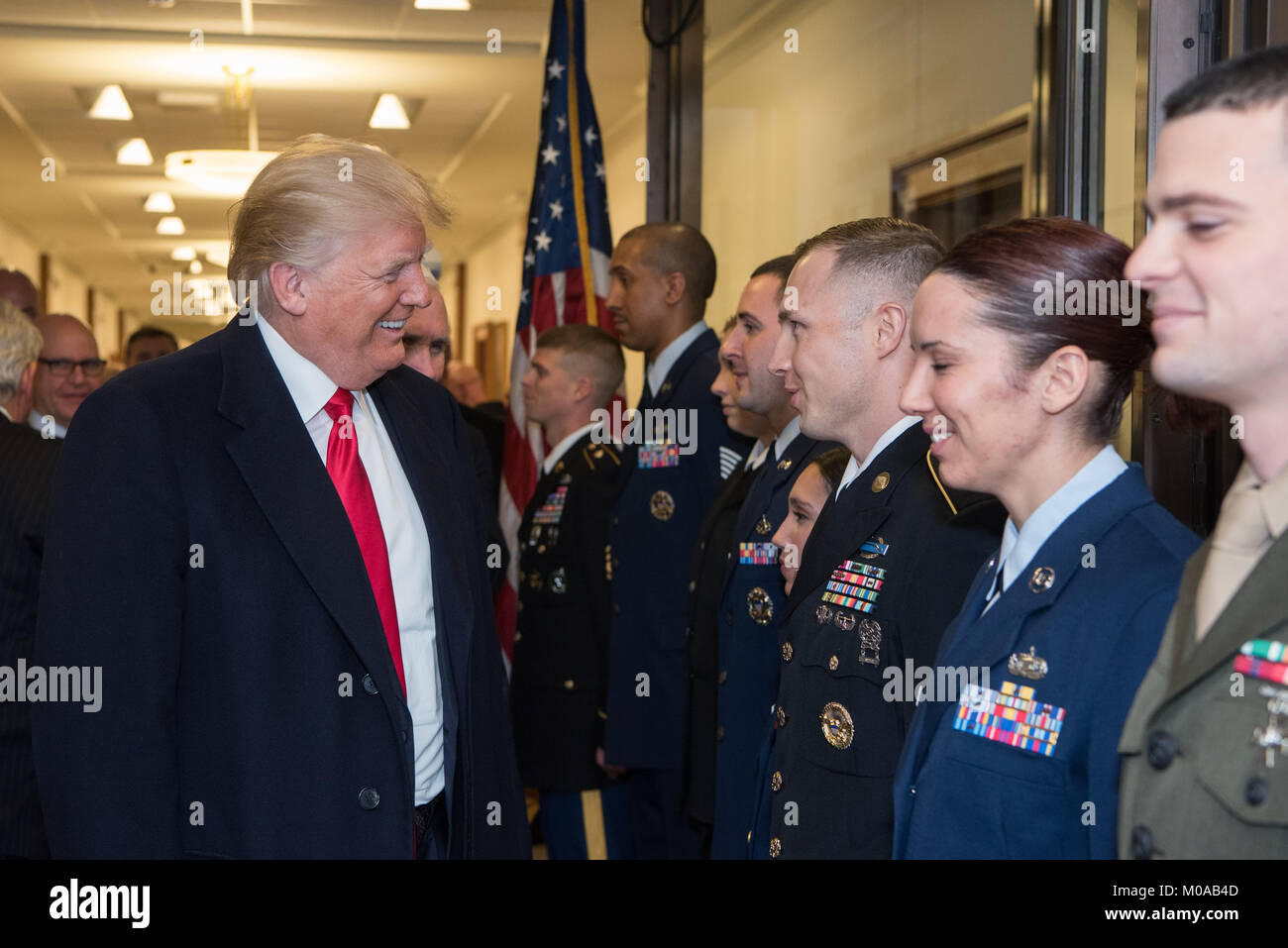 President Donald Trump speaks to service members after a meeting at the Pentagon in Washington, D.C., Jan. 18, 2018. Stock Photo