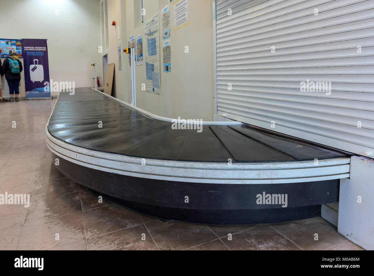 Milos, Greece, May 16, 2017 Conveyor belt in arrivals lounge of