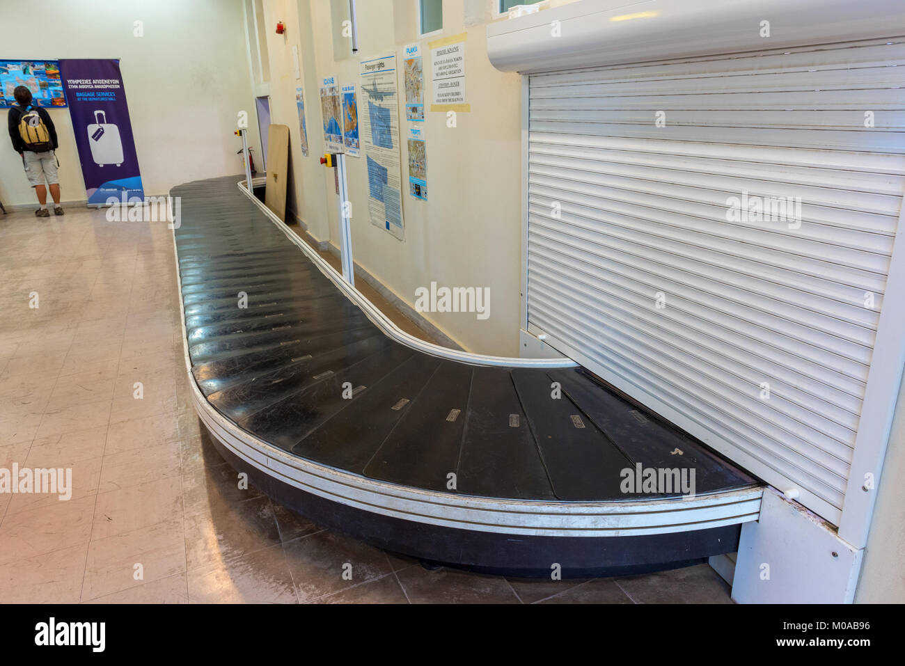 Milos, Greece, May 16, 2017 Conveyor belt in arrivals lounge of