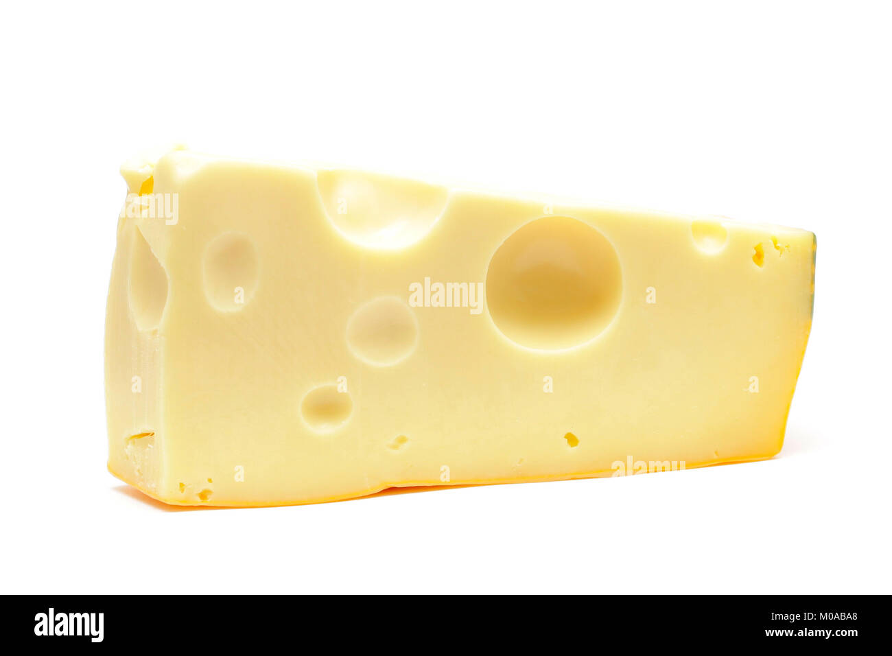 Sector part of yellow cheese. Close-up. Isolated on white Stock Photo