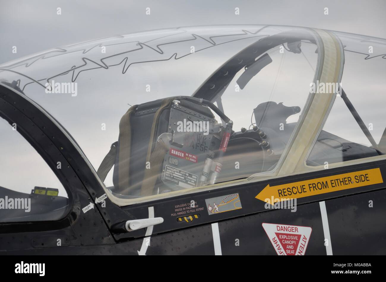 RAF BAe Systems Hawk T.1 cockpit canopy and ejection seat Stock Photo