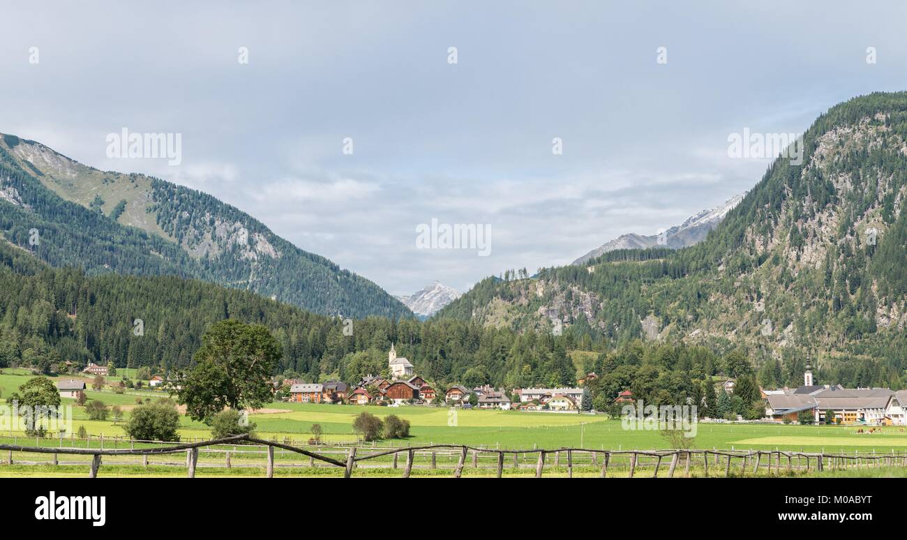 Panorama view to the valley and mountains in Lungau, Austria Stock Photo