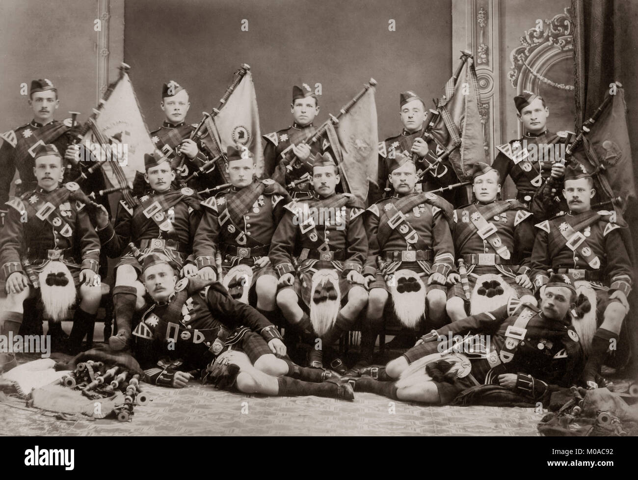 Scottish regiment, British army, pipe band, Malta or Egypt, 1880's Stock Photo
