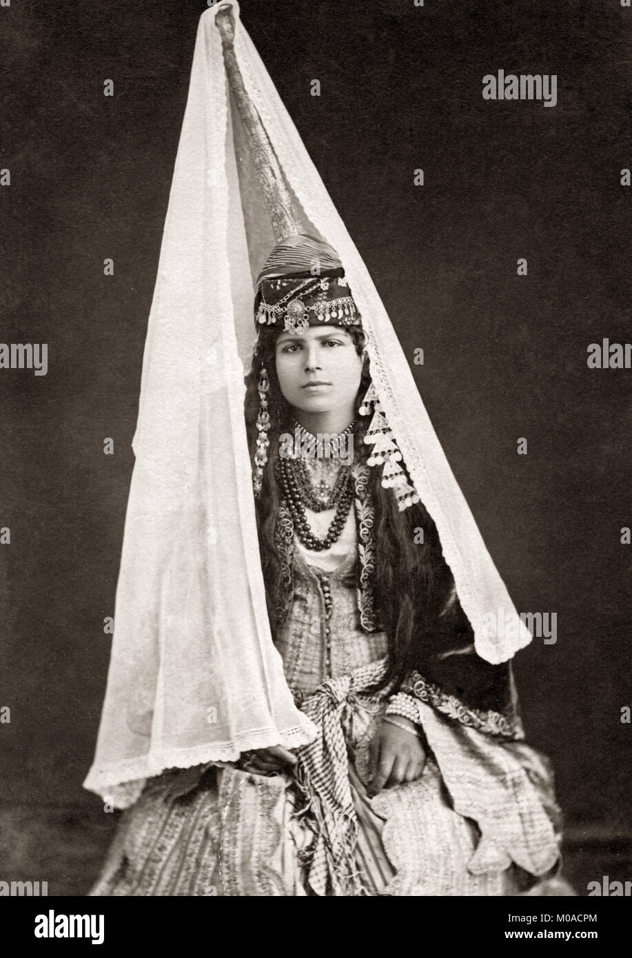 Young Druze woman - a bride, Holy Land, Lebanon, c.1880's Stock Photo