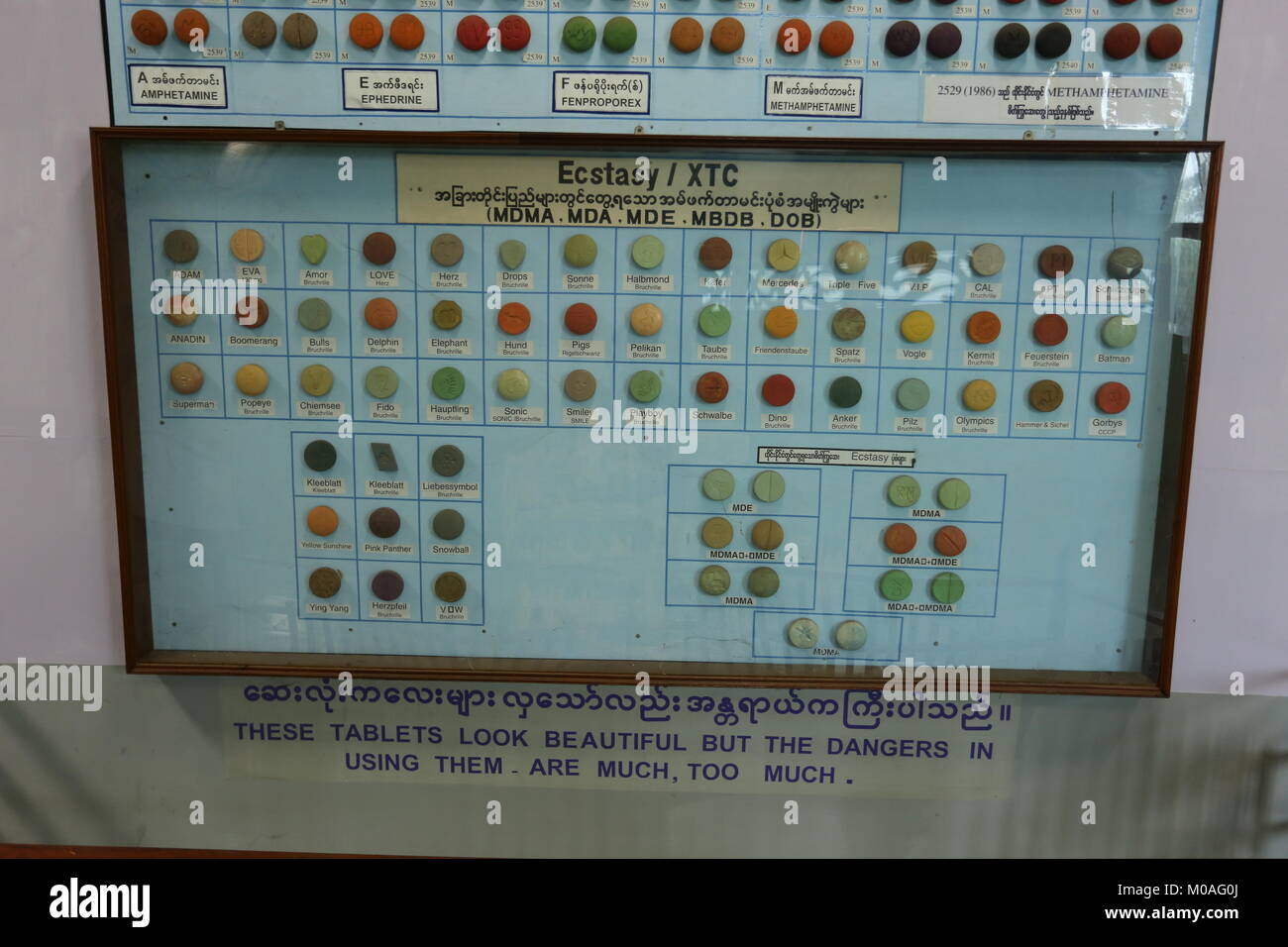 The Drug Elimination Museum in Yangon is filled with displays warning of the dangers and risks of drug addiction. Stock Photo