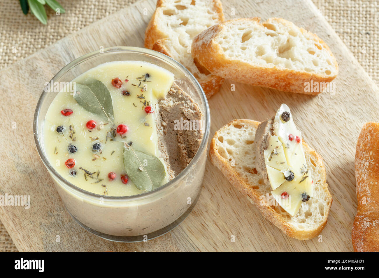 Close up of Chicken liver pate jar on rustic board Stock Photo Alamy