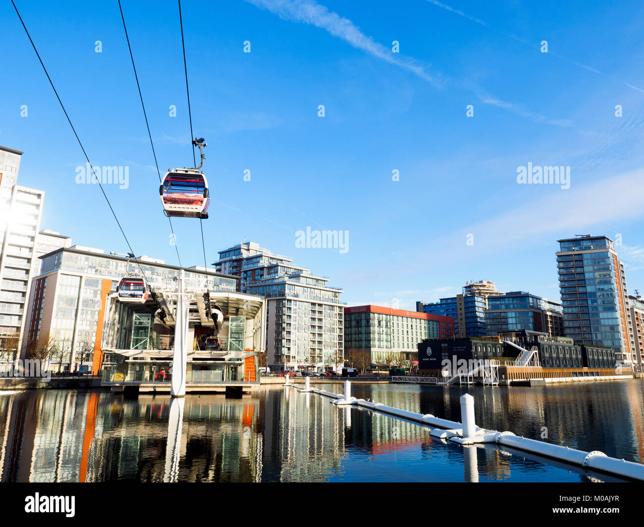 The Emirates Air Line is a cable car link across the River Thames in London Stock Photo