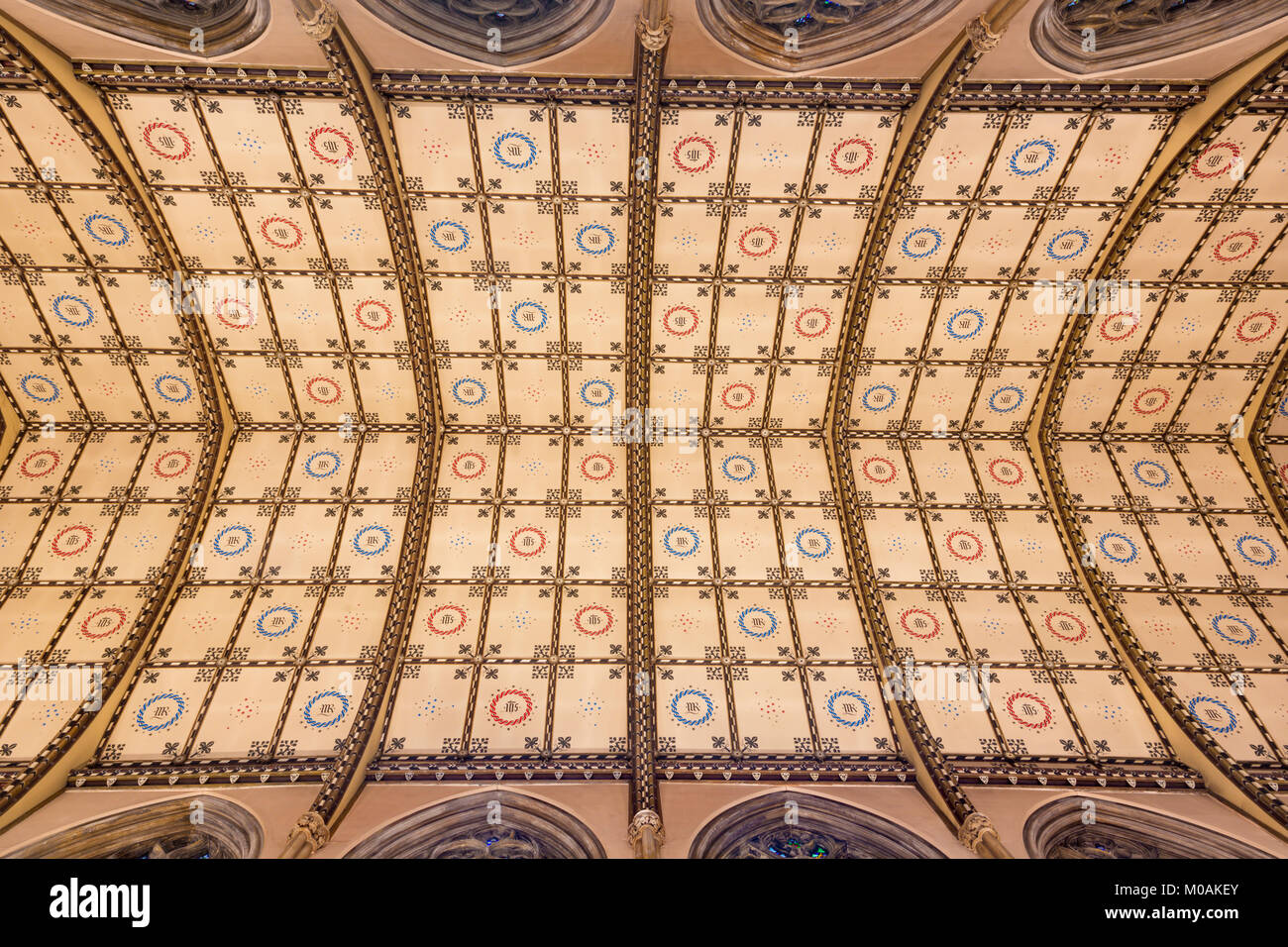 LONDON, GREAT BRITAIN - SEPTEMBER 18, 2017: The ceiling of church Immaculate Conception, Farm Street. Stock Photo