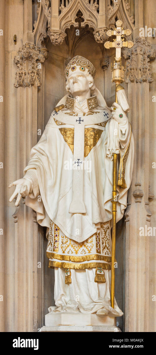 LONDON, GREAT BRITAIN - SEPTEMBER 18, 2017: The marble statue of St. Thomas of Canterbury in church Immaculate Conception, Farm Street. Stock Photo
