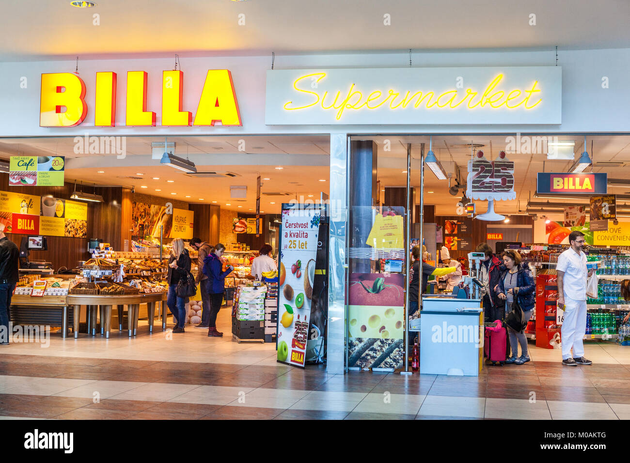 Billa supermarket, Prague airport, Czech Republic Stock Photo