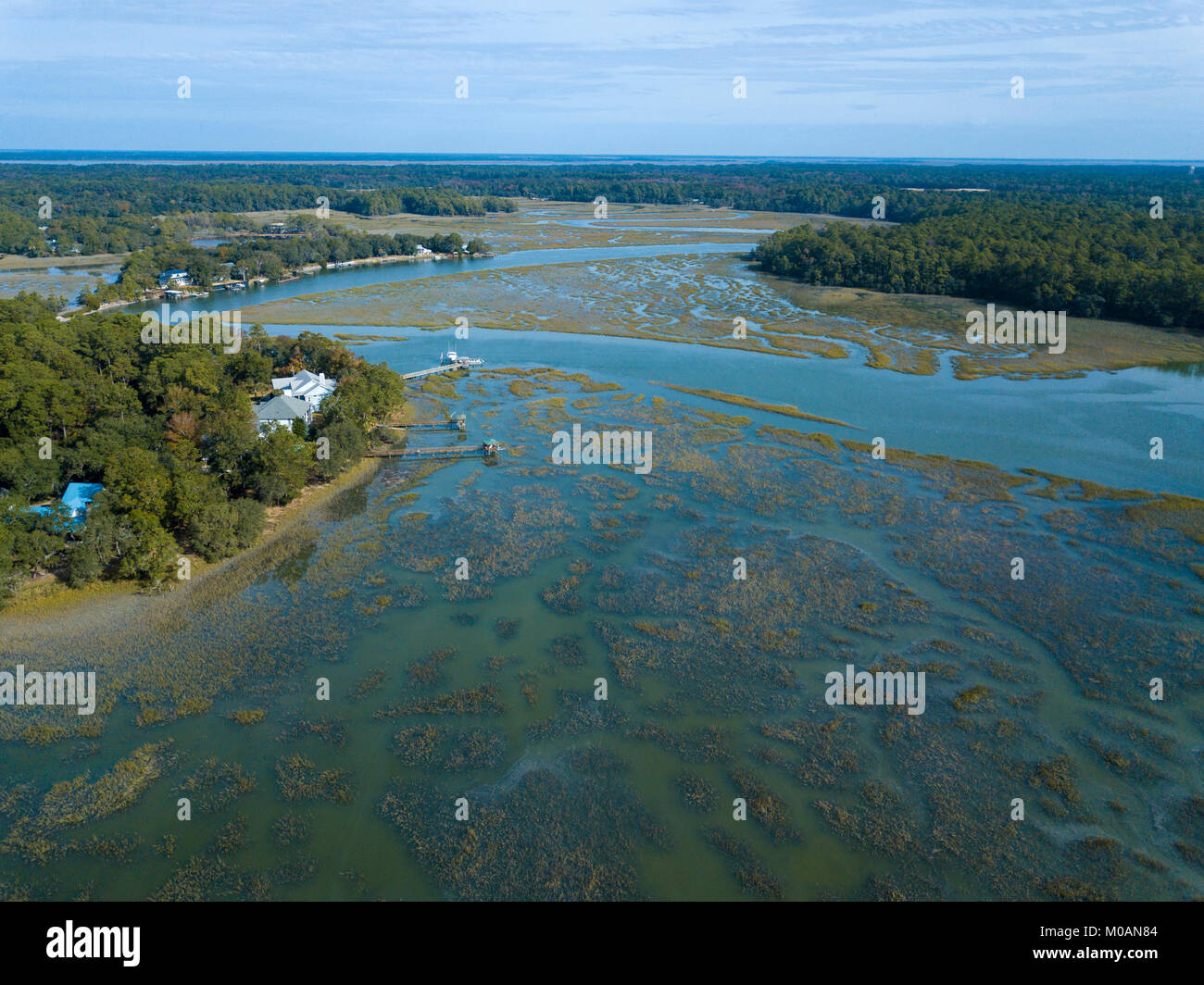 Aerial view of waterfront properties in South Carolina, USA Stock Photo