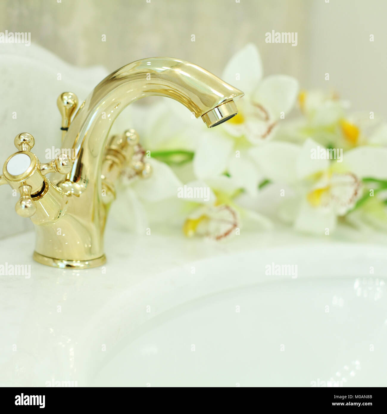 Bathroom Interior sink and faucet closeup, background (shallow depth of field Stock Photo Alamy