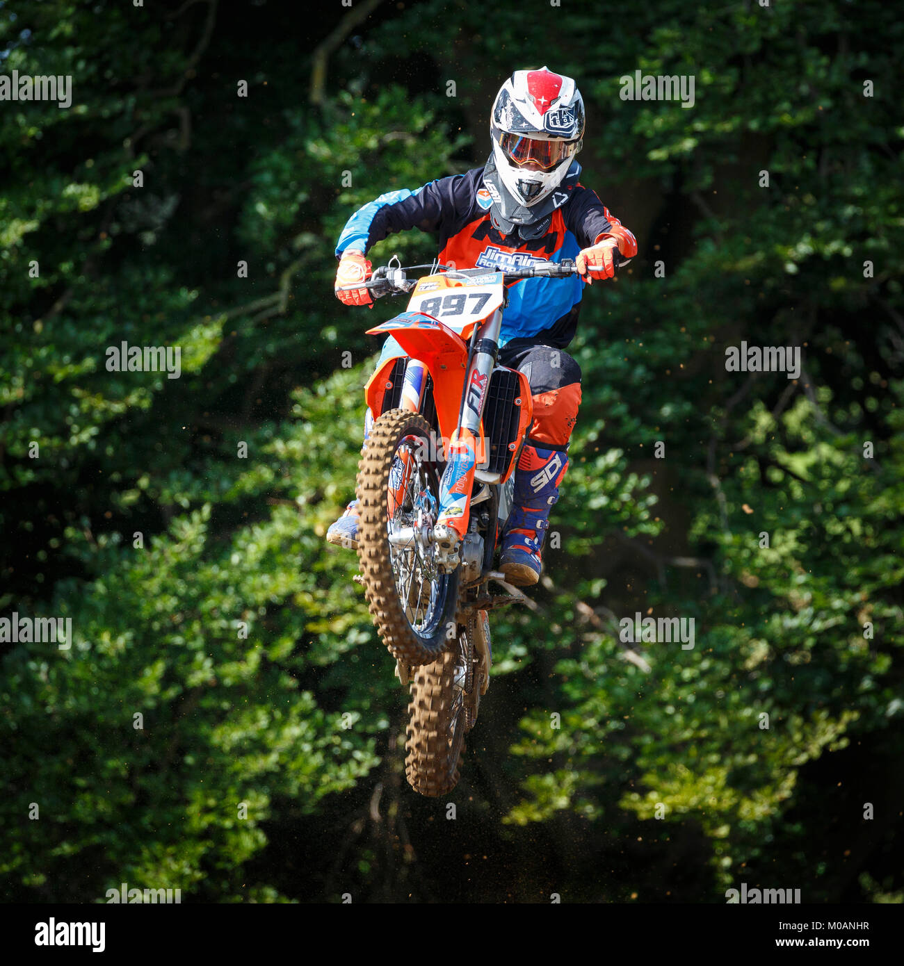 Harry Clark on the Jim Aim KTM 250 at the NGR & ACU Eastern EVO Championships, Cadders Hill, Lyng, Norfolk, UK. Stock Photo
