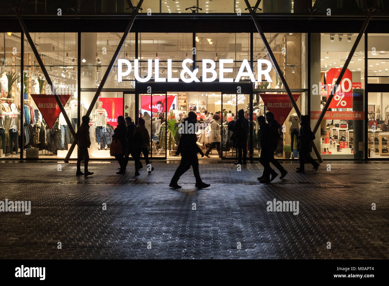 Budapest, HUNGARY Jan 19 2018: Pull & Bear shop front in Budapest. & Bear is a Spanish clothing and accessories based Galicia Stock - Alamy