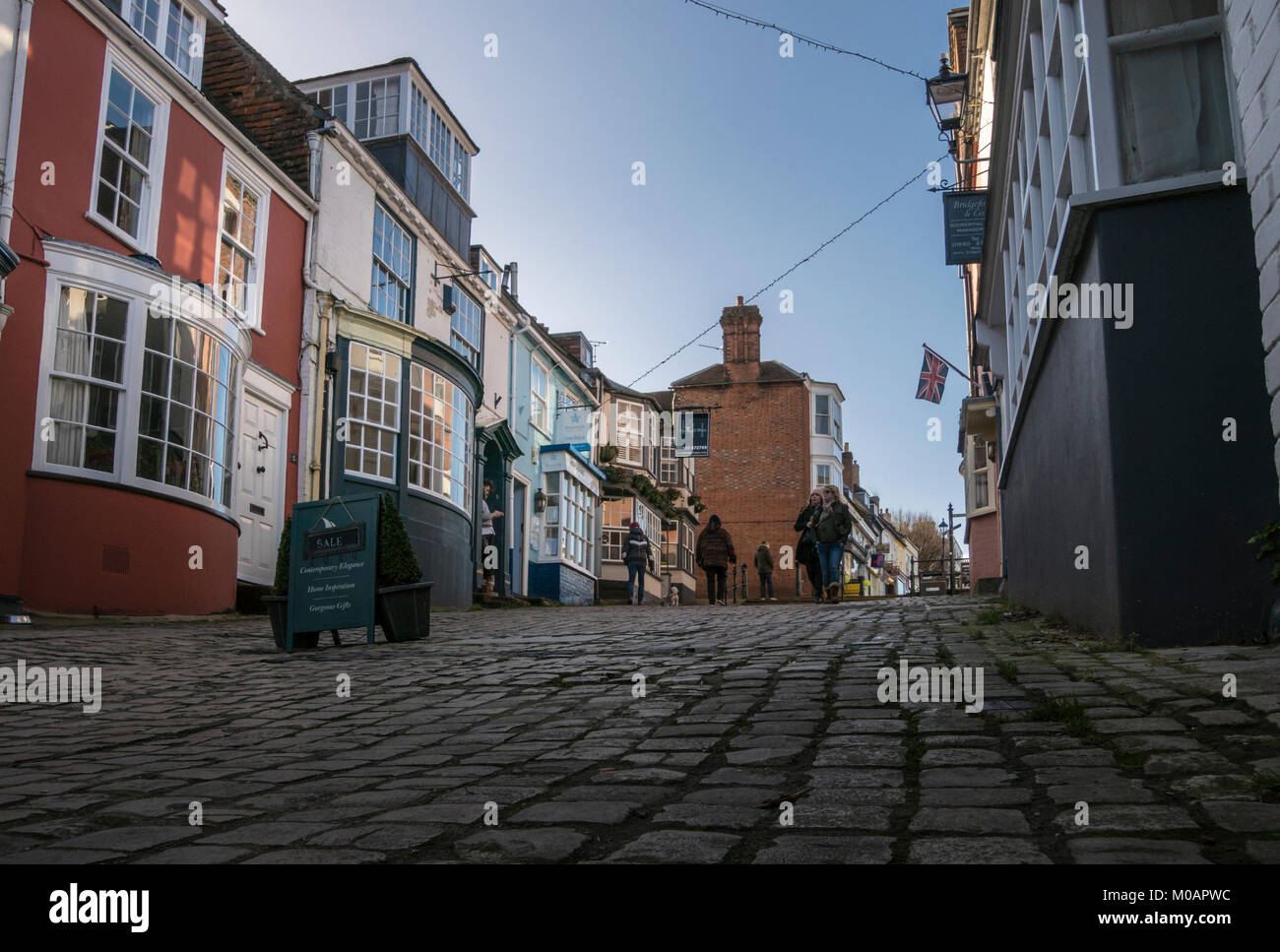 View of  Quay Hill in the town of Lymington, New Forest, Hampshire, UK Stock Photo