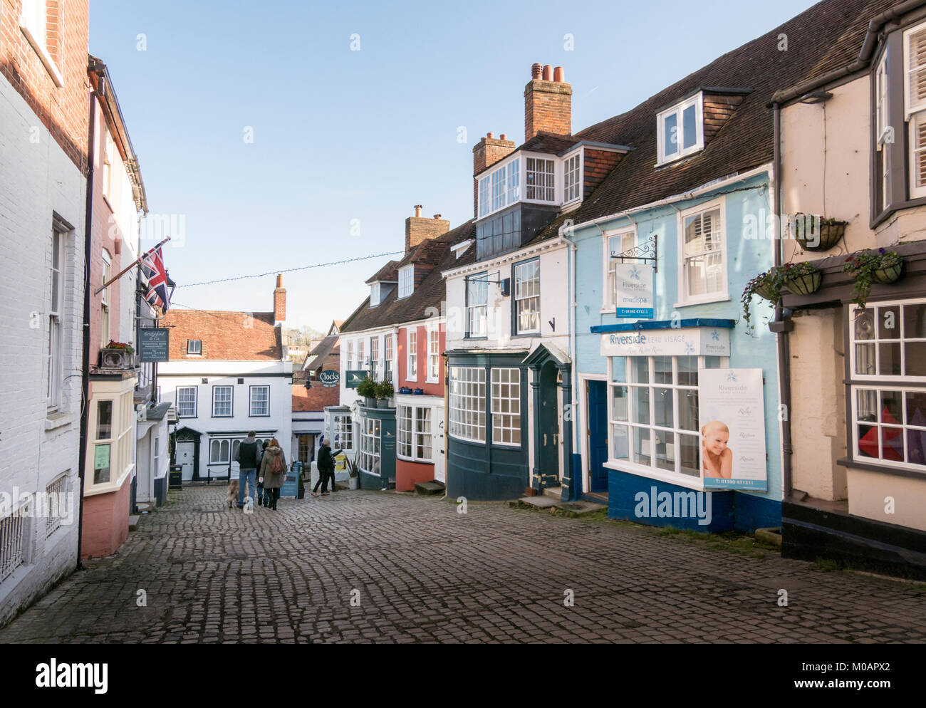 View of the Quay Hill in the town of Lymington, New Forest, Hampshire, UK Stock Photo