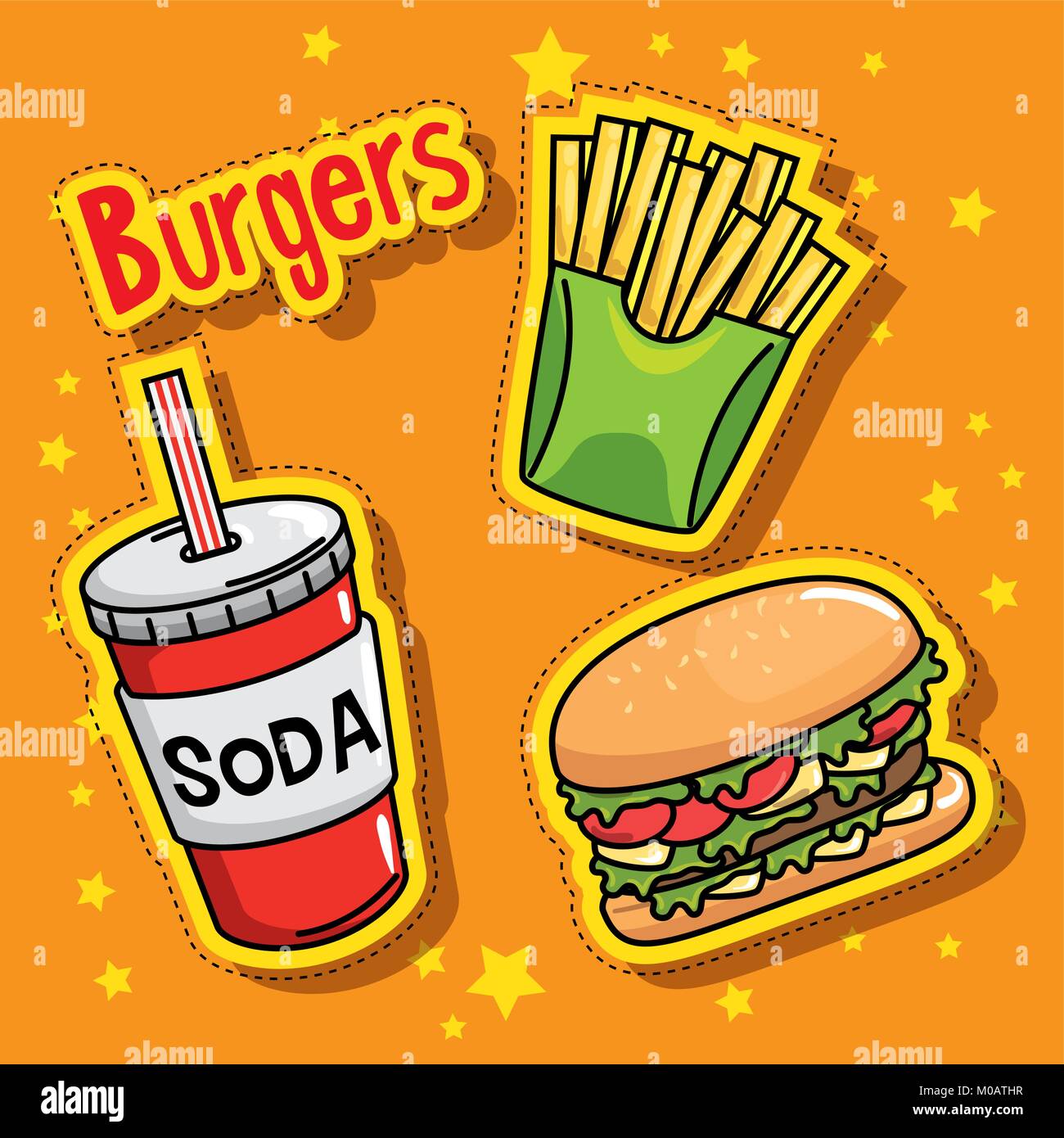 Fast Food Stickers Pop Art Stock Vector Image Art Alamy