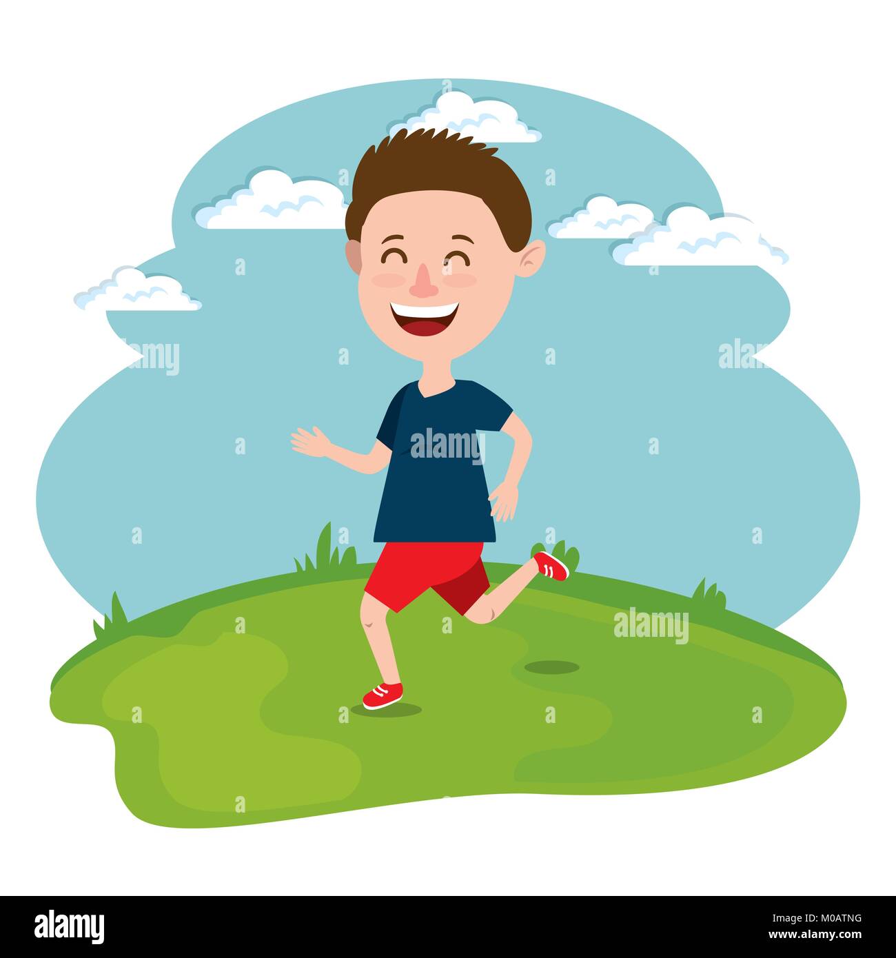 happy boy running in the field Stock Vector Image & Art - Alamy