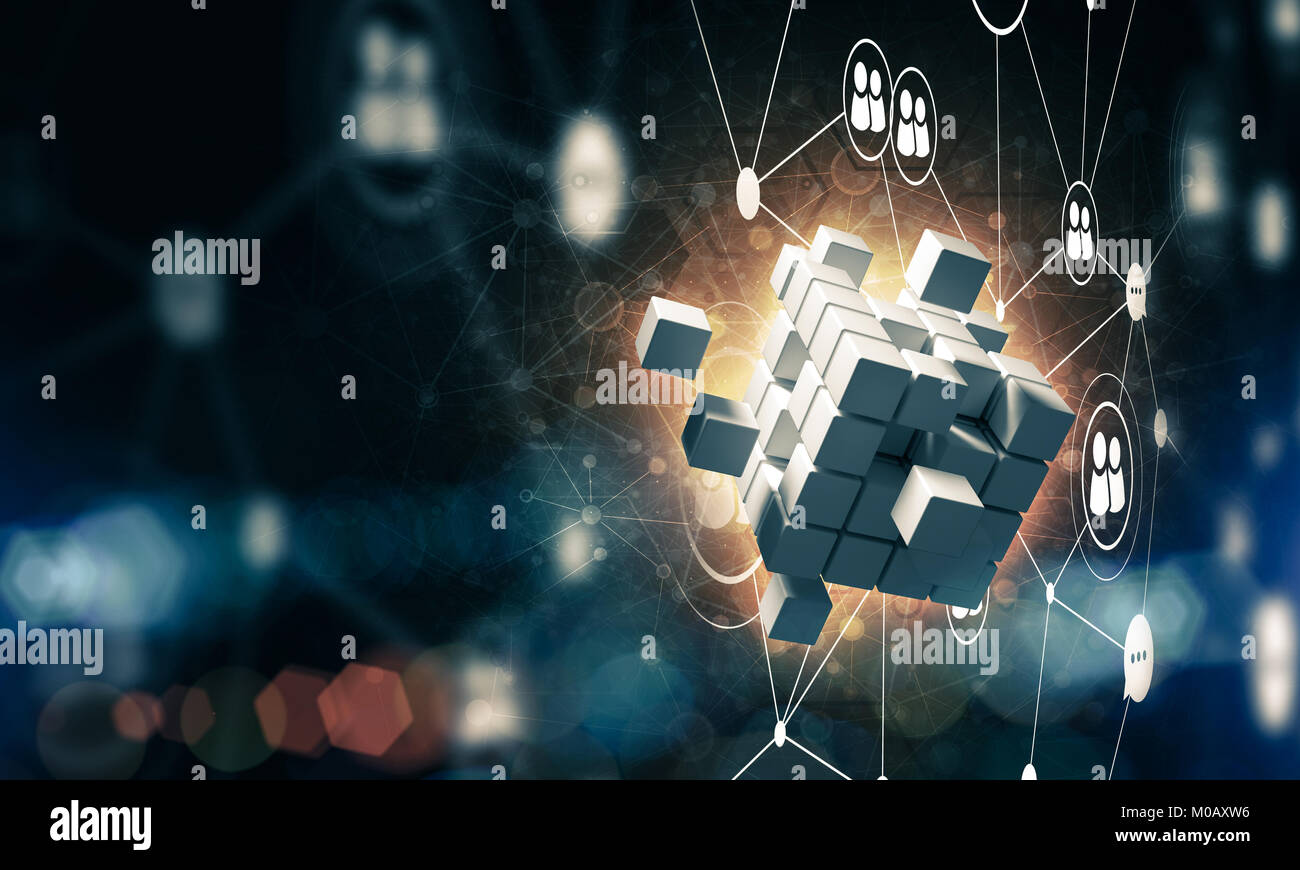 Concept of Internet and networking with digital cube figure on d Stock ...