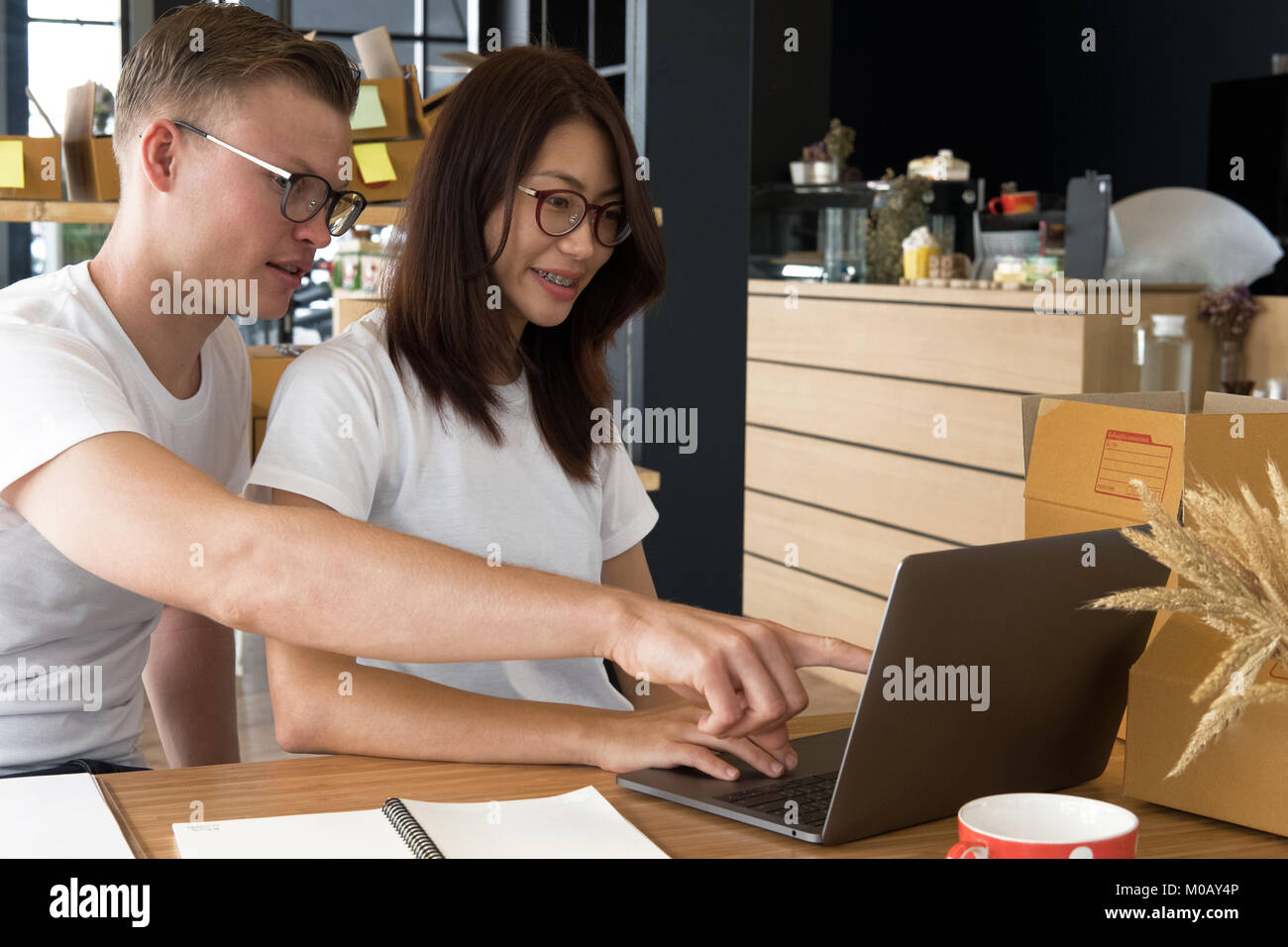 startup small business owner working with computer at workplace ...