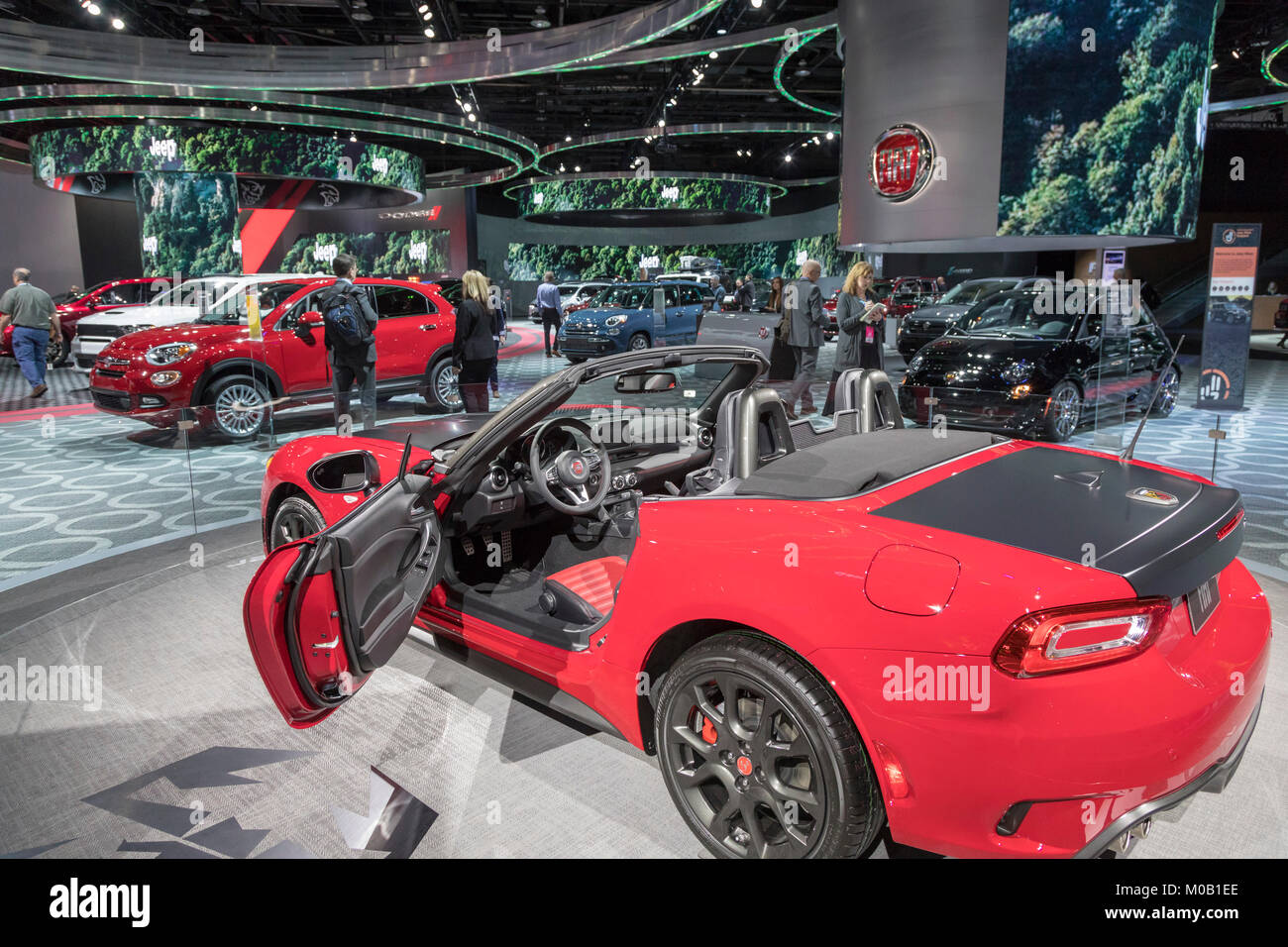 Detroit, Michigan - The Fiat 124 Spider in the Fiat Chrysler display at the North American International Auto Show. Stock Photo